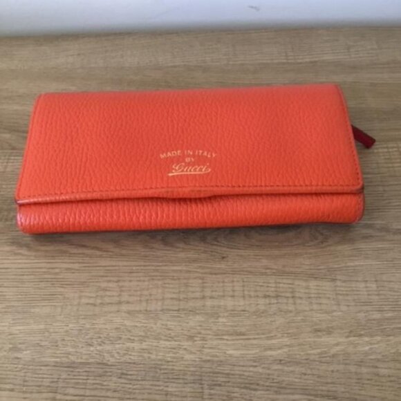 GUCCI Swing Long Wallet in Vibrant Orange Leather with Pink Interior 354498 2067 - Picture 2 of 12